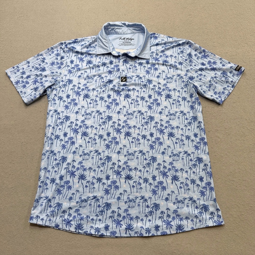 Full Wedge Golf Polo Shirt Men's XL Blue Palm Tree Tropical Athletic Sportswear